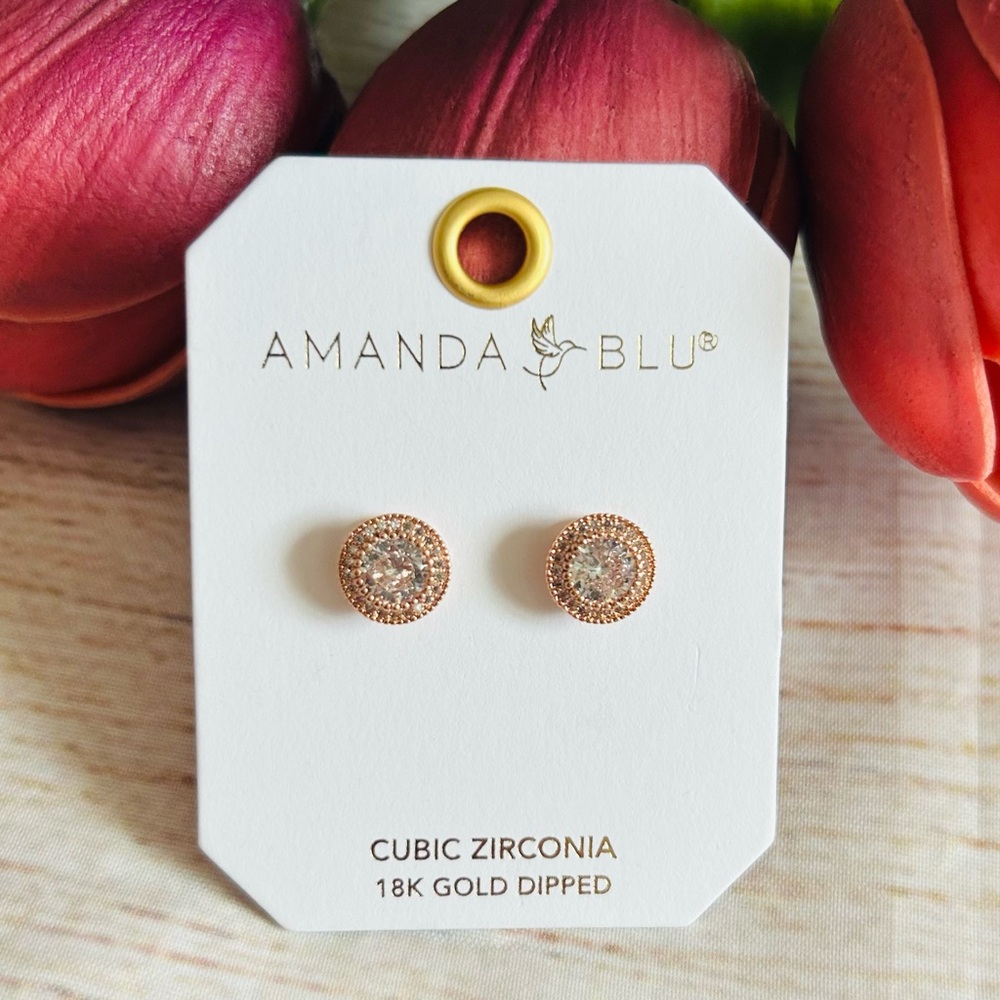 Amanda Blu Rose Gold Tone Round Halo Stud Earrings NWT